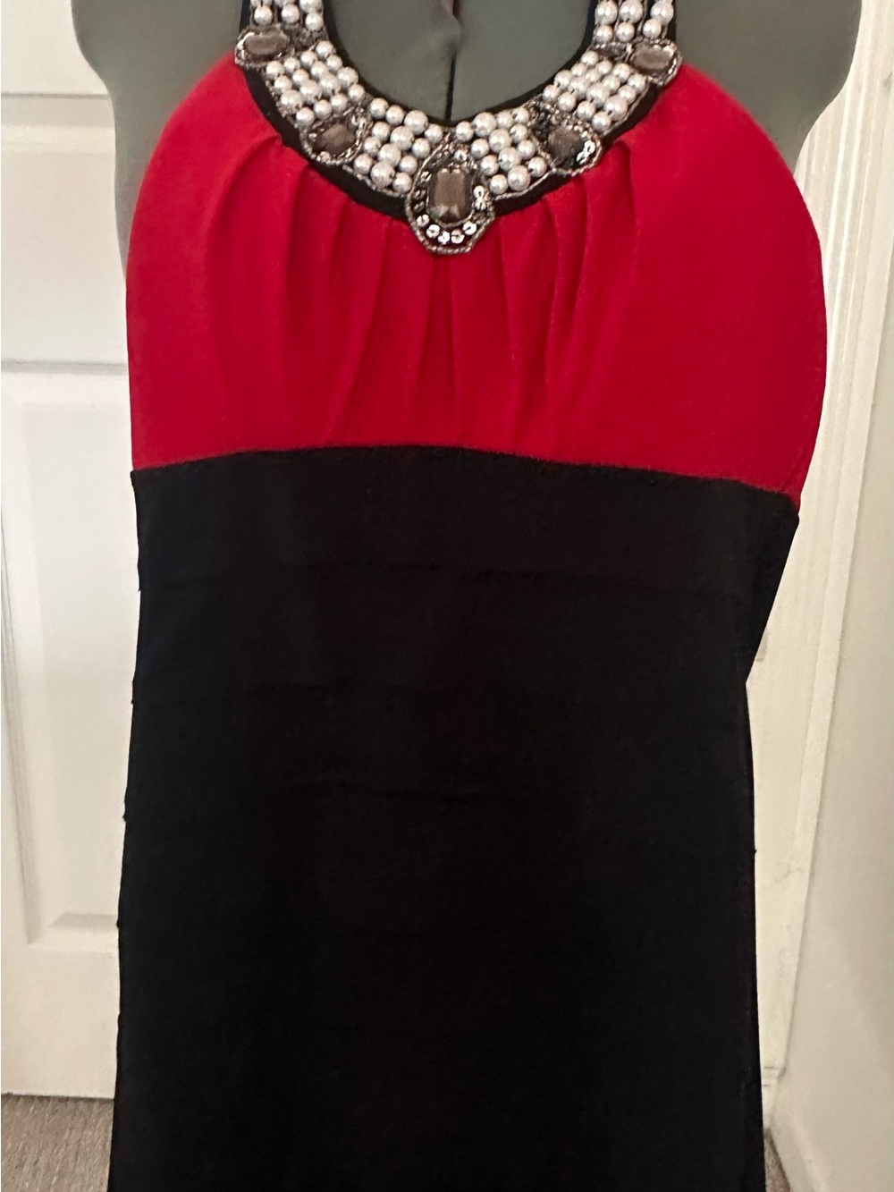 Trixxi Red and Black Beaded Halter Camisole